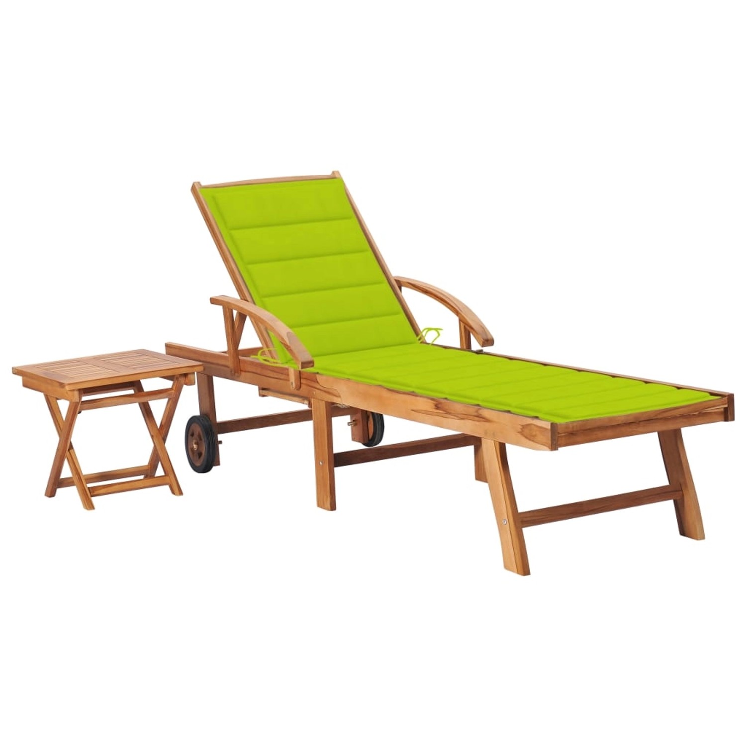 vidaXL Sonnenliege mit Tisch und Auflage Massivholz Teak Kissenfarbe  HellGrün