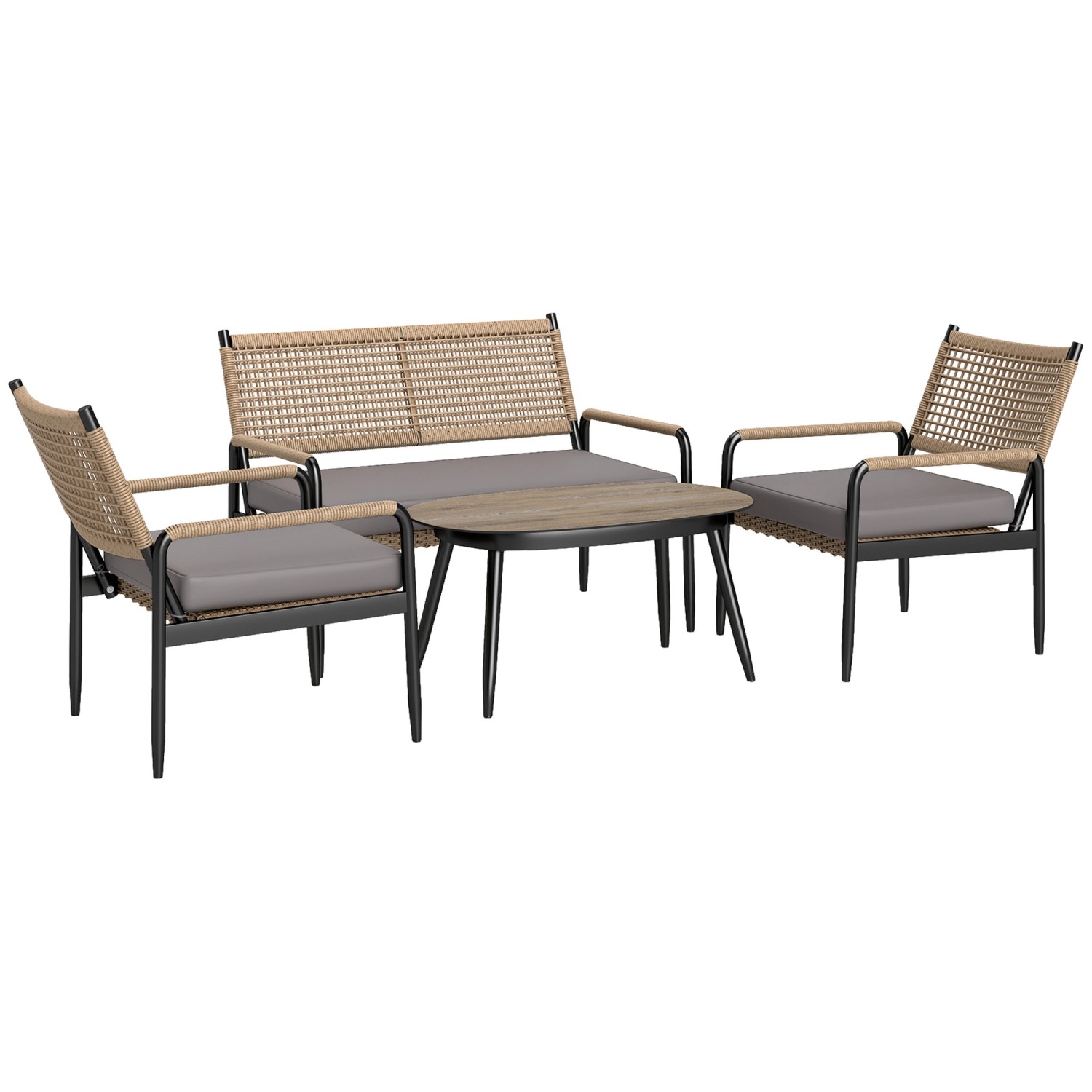 Outsunny Rattan Gartenmöbel-Set Stahl  PE-Rattan 112L x 64B x 82H cm Dunkel günstig online kaufen