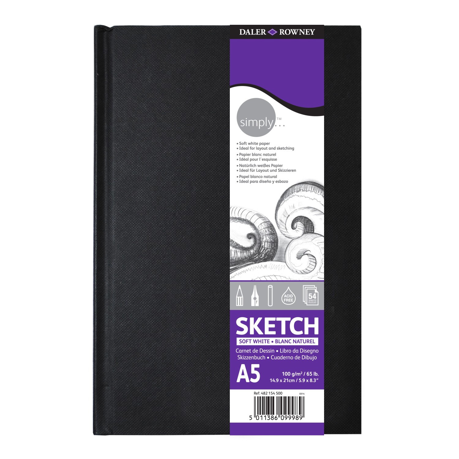 Daler-Rowney Simply Skizzenbuch Mittlere Körnung 100gsm Hardcover A5 Softweiß