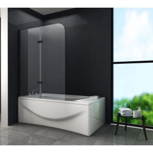 Glasdeals Badewannenaufsatz Duschtrennwand BREASE in Schwarz 120 x 140 cm – 3672