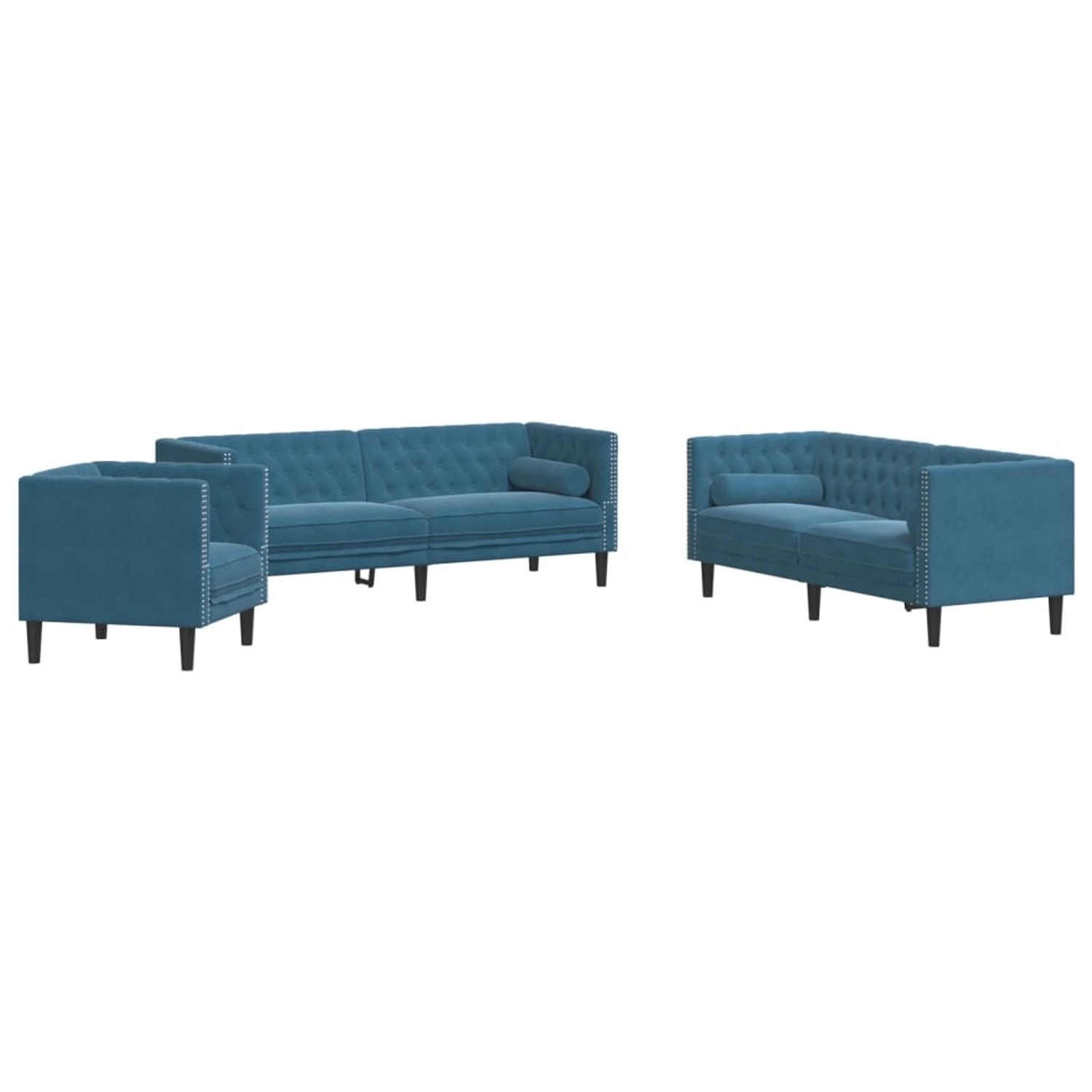 vidaXL 3-Tlg Chesterfield-Sofa-Set mit Nackenrollen Blau Samt 3209289 günstig online kaufen