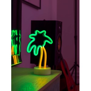 LED-Dekolampe Palme von Konstsmide, grüne Blätter, gelber Stamm, batteriebetrieben.