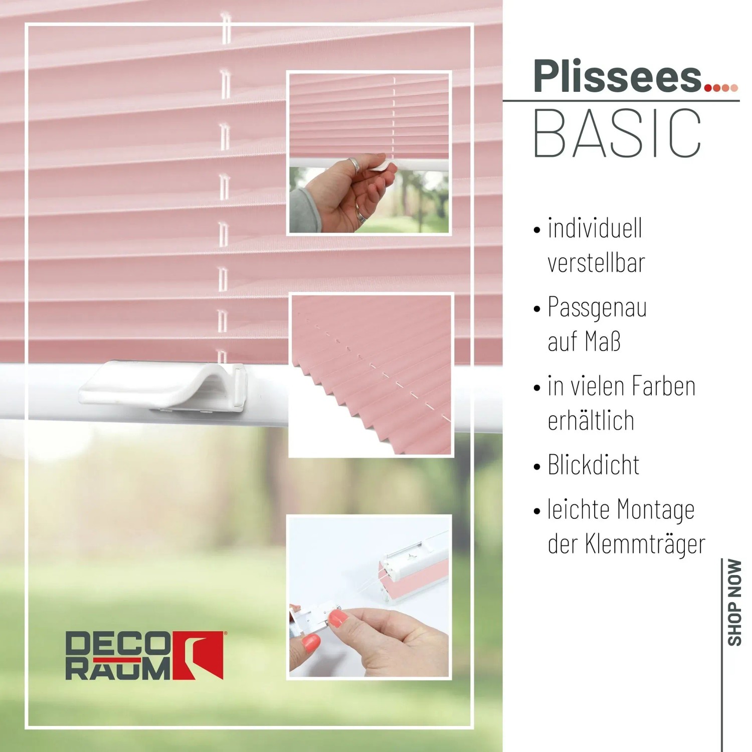 Rosa Plissee 100x210 cm, blickdicht, ohne Bohren mit Klemmfix-System für Fenster und Türen.