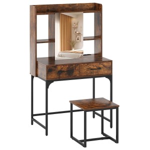 Costway Schminktisch Set mit Steckdose Rustikal Braun