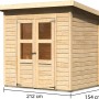 Karibu Holz-Gartenhaus Vellinge, unbehandelt, 208x150 cm. Gartenhaus mit Doppeltür und Maßen.