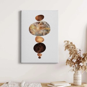 Modernes Wandbild mit Stein-Design in Gold und Braun, Leinwandbild im Hochformat für Wohnzimmer und Büro.