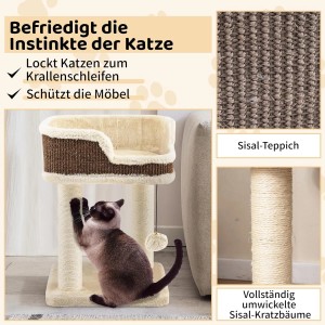 Beiger Costway Kratzbaum klein mit Plüschsitz und Sisalstämmen für Katzen.