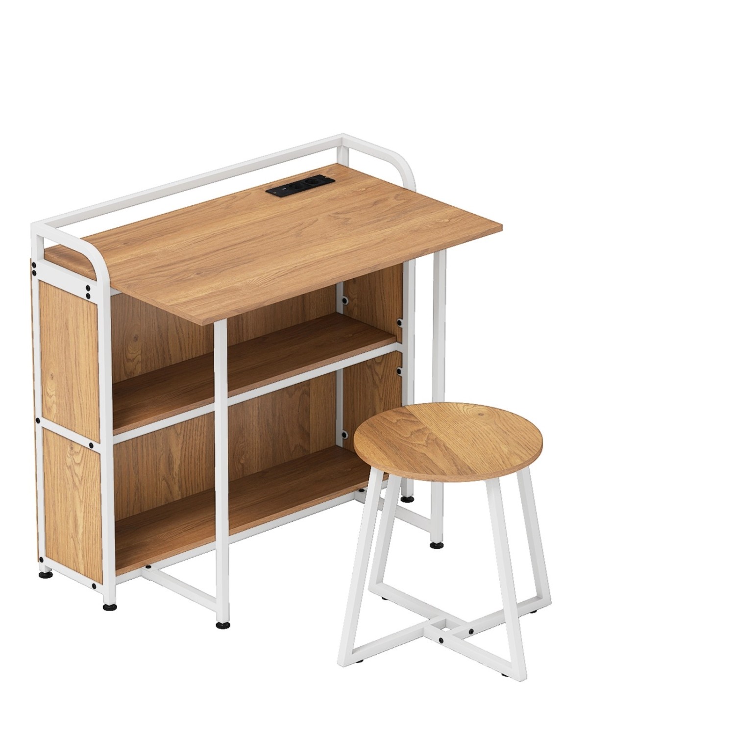 Costway Schreibtisch Klappbar mit Steckdose 90 x 55 x 83 cm Natur günstig online kaufen