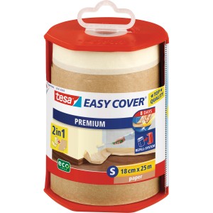 Tesa Easy Cover Premium Abdeckpapier mit Malerband, 18 cm x 25 m, im Spender.
