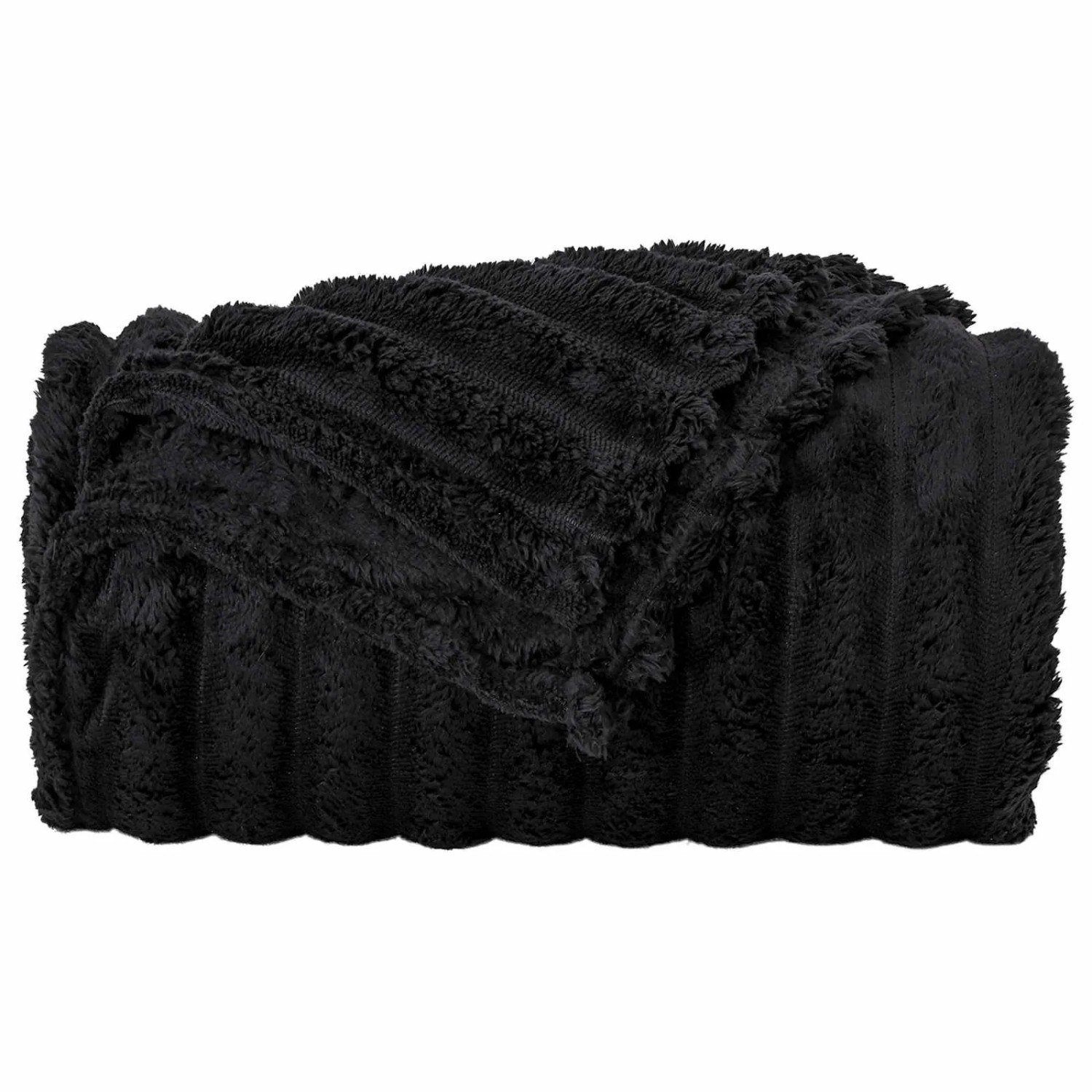 Schwarze vidaXL Überwurfdecke (270x240cm) aus weichem Fleece mit Rippenstruktur.