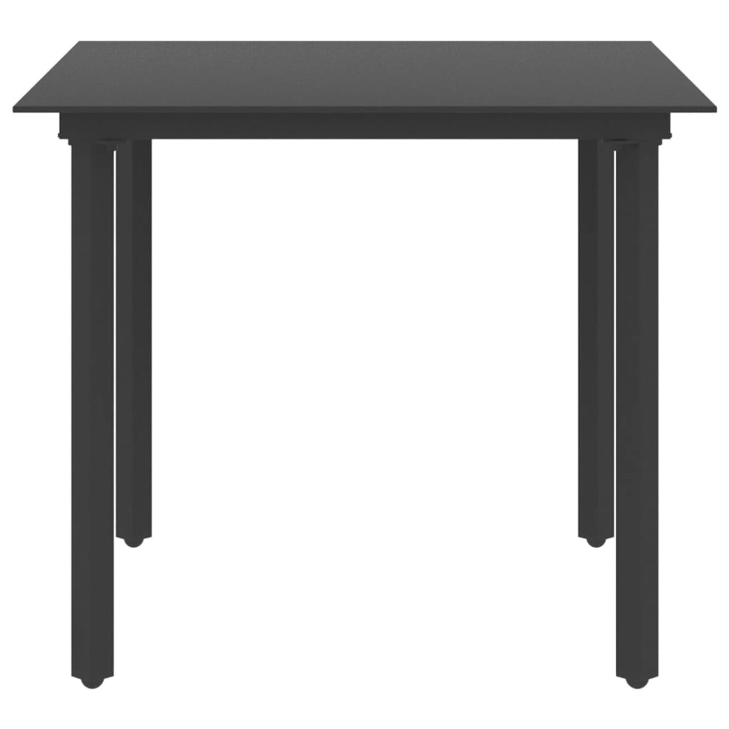 Schwarzer vidaXL Garten-Esstisch (80x80 cm) aus Stahl und Glas.