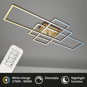 Dimmbare LED Deckenleuchte Frame in Braun mit Fernbedienung zur Lichtsteuerung.
