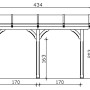 Technische Zeichnung: Skan Holz Terrassenüberdachung Rimini, Maße 434x300 cm, Douglasie unbehandelt.