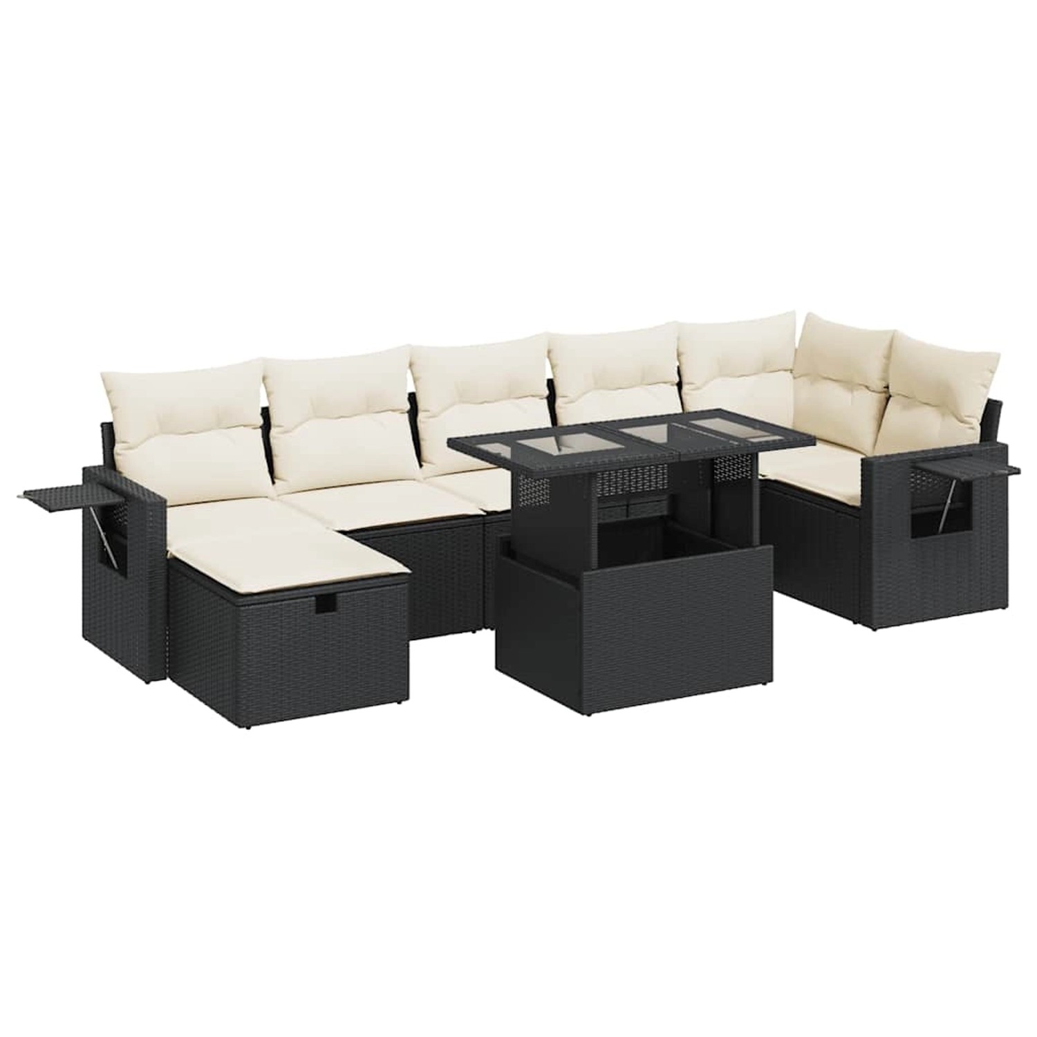 vidaXL 8-Tlg Garten-Sofagarnitur mit Kissen Schwarz Poly Rattan 3327866