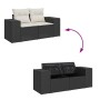 Schwarze 9-tlg. vidaXL Garten-Sofagarnitur aus Poly Rattan mit Kissen und Stauraum.