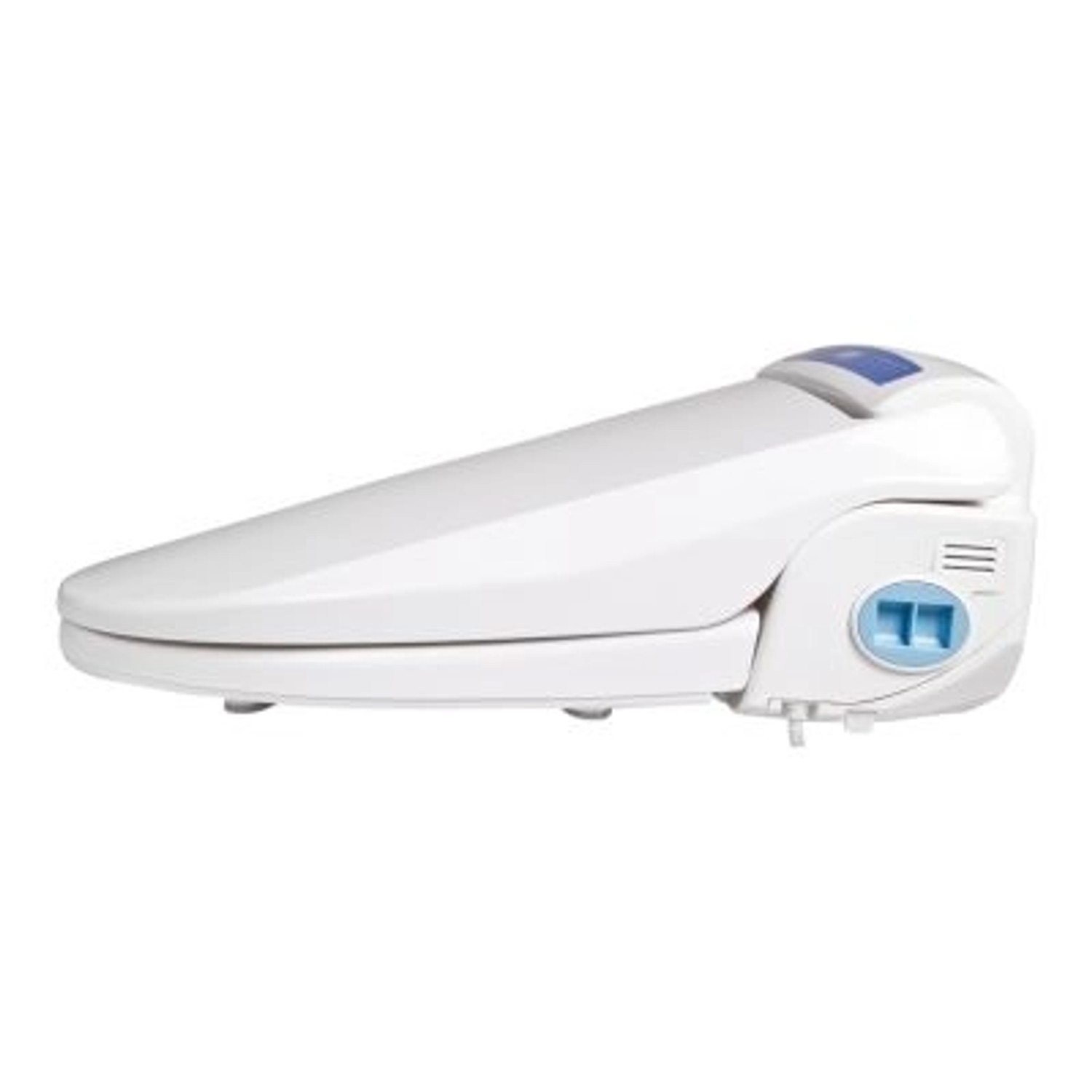 Weißer Jet-Line Komfort-WC-Sitz mit Dusch-, Heiz- und Föhnfunktion. WC-Deckel mit Absenkautomatik.