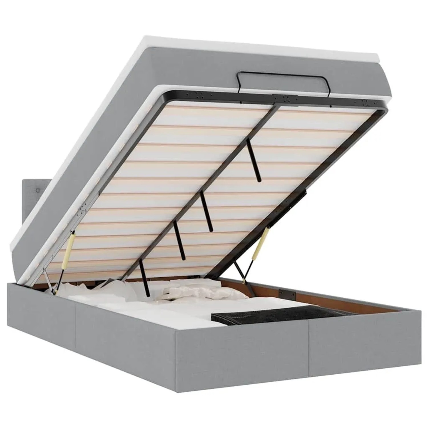 vidaXL Ottoman-Bett mit Matratze & LEDs Hellgrau 120x200 cm Stoff 3312464