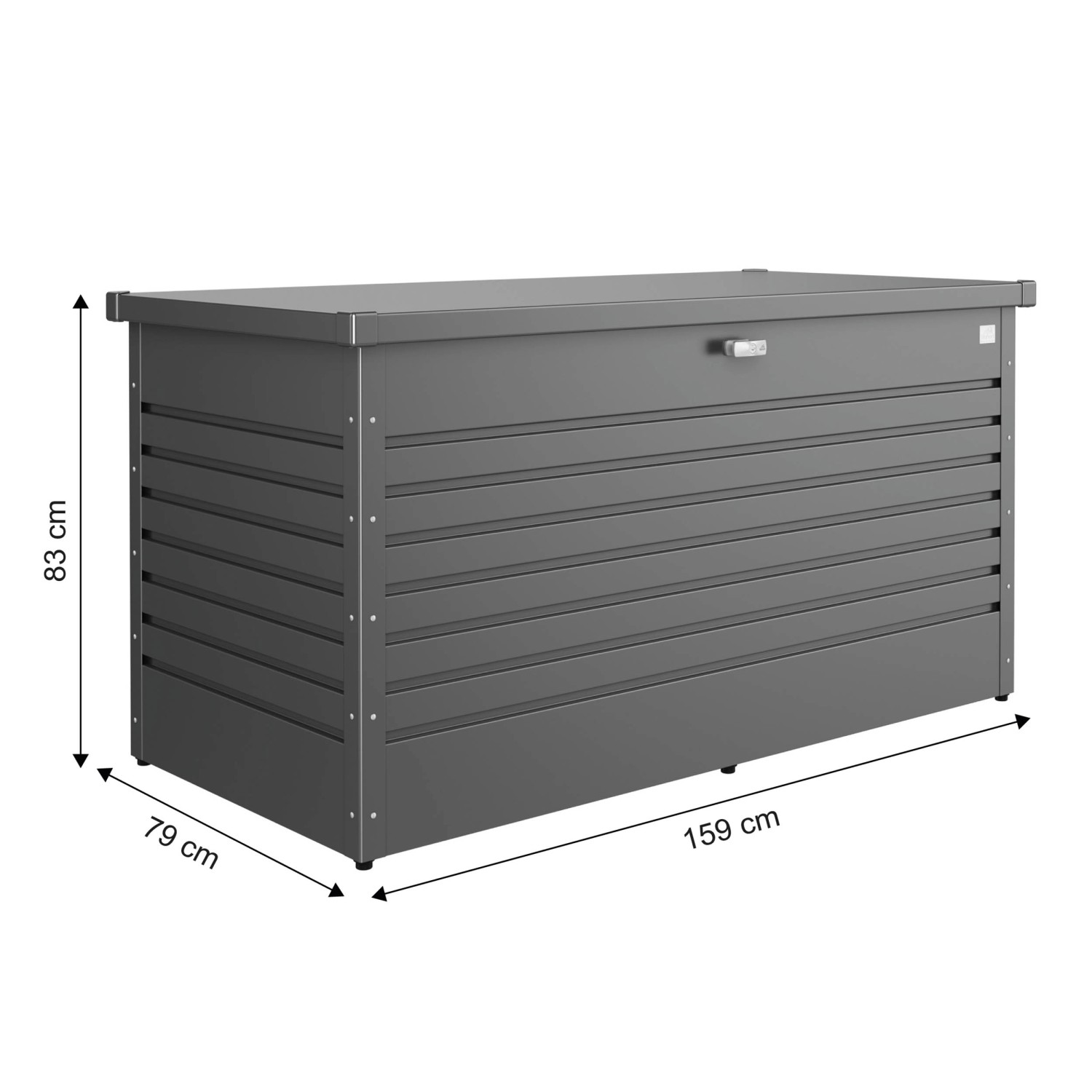 Biohort Freizeitbox 160 High, dunkelgrau-metallic, 83x159x79 cm. Gartenbox zur Aufbewahrung von Gartenutensilien.