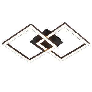 Schwarze ZMH LED Deckenlampe mit zwei ineinandergreifenden quadratischen Lichtelementen. Modernes Design für Wohnzimmer & Schlafzimmer.