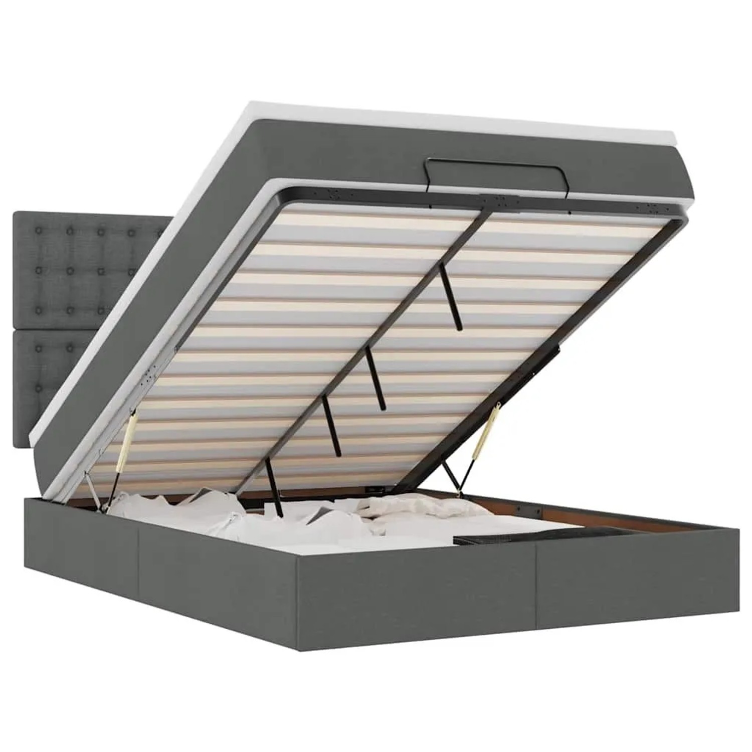 vidaXL Ottoman-Bett mit Matratze & LEDs Dunkelgrau 140x200 cm Stoff 3314177