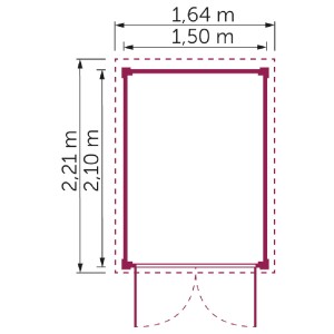 Grundriss Kiehn-Holz Gerätehaus KH 19-018, 150x210 cm, naturbelassenes Holz.