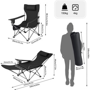 WOLTU Campingstuhl 2er Set mit Lehne Fußstütze Getränkehalter Oxford-Gewebe Schwarz