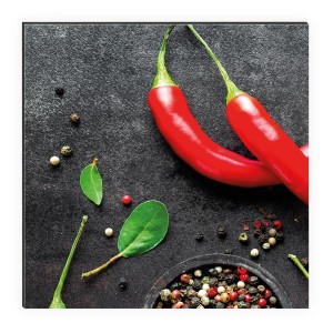MySpotti Küchenrückwand mit roten Chilischoten und Gewürzen, 100x60 cm.