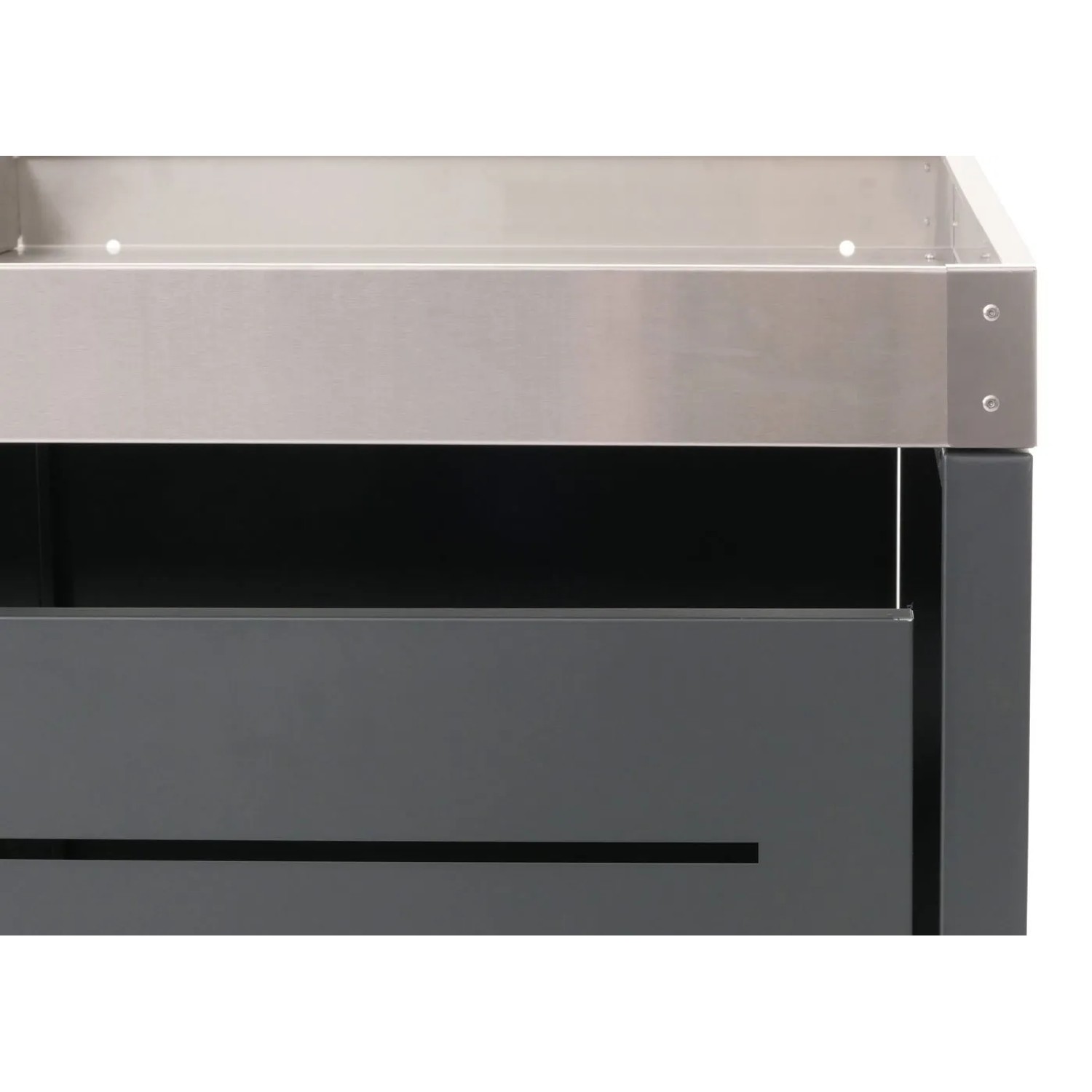 PROREGAL Mülltonnenbox 2er: Anthrazitfarbenes Stahlgehäuse mit silbernem Edelstahl-Pflanzkasten. Robustes, modernes Design.