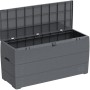 Geöffnete Duramax Durabox 270L Universalbox in Anthrazit. Kunststoffbox für Garten & Innenraum.