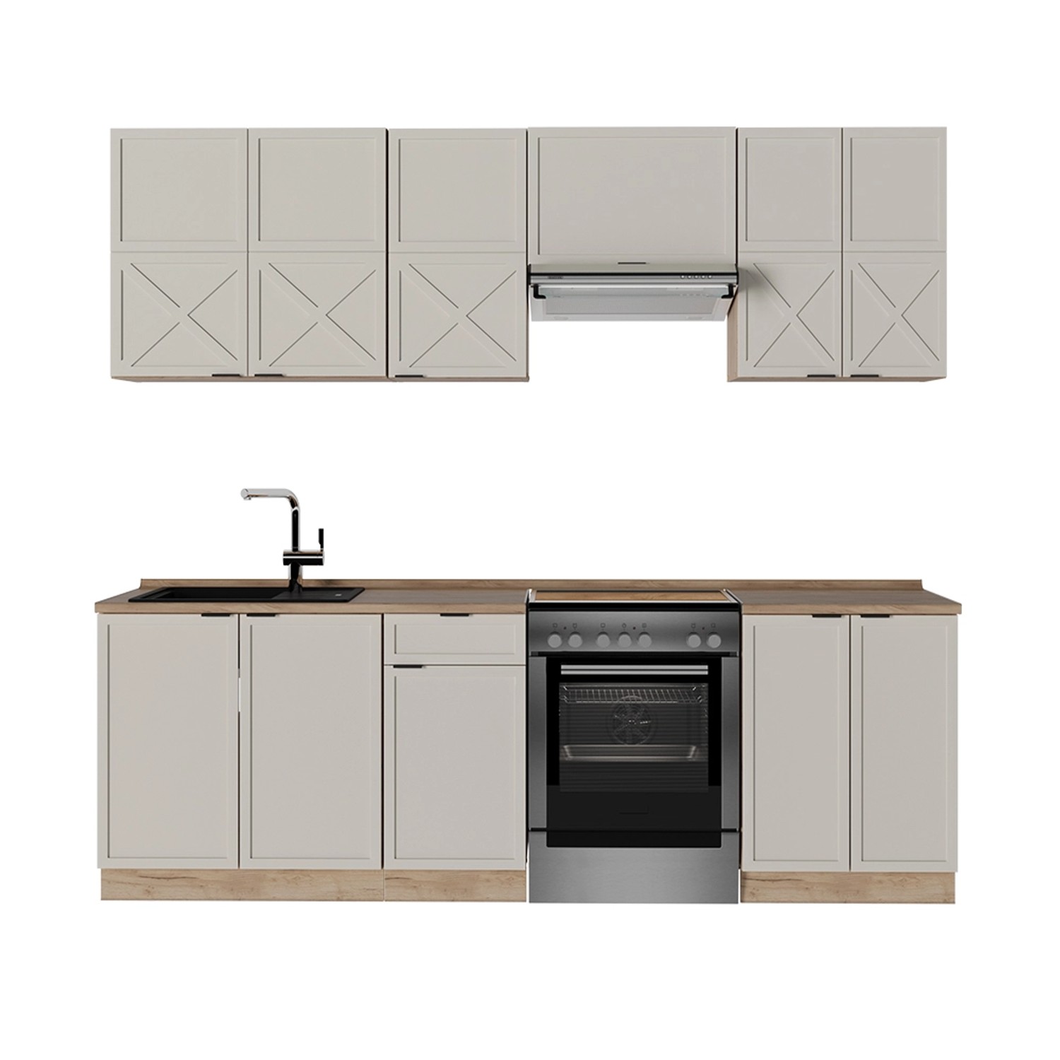 Vicco Fame-Line Küchenzeile GrauBeige/Goldkraft Eiche 240 cm AP Eiche günstig online kaufen