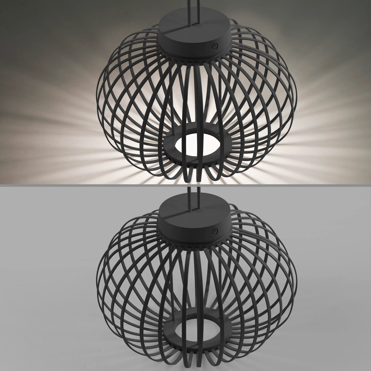 Schwarze LED Akku-Pendelleuchte Akuba, 33 cm, für Innen & Außen. Dekorative Außenleuchte.