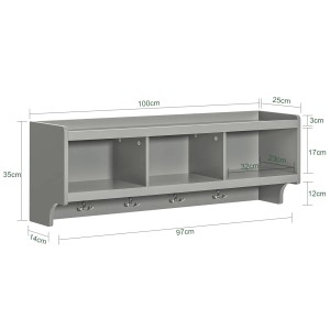 SoBuy Wandgarderobe FHK28-HG, grau, mit 3 Körben und 4 Haken.