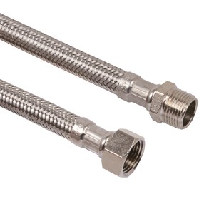 Flexibler Kirchhoff Anschlussschlauch, 300 mm, Edelstahl, mit 3/8 Zoll Anschlüssen.