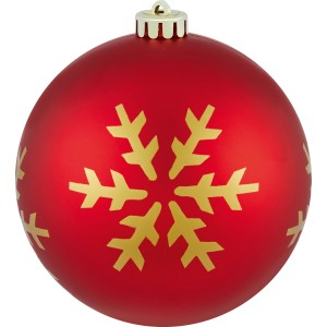 Rote Weihnachtskugel (Ø 14cm) mit goldener Schneeflocke für die Weihnachtsbaum-Dekoration.