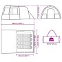 Technisches Diagramm des vidaXL Tunnelzelts für 4 Personen mit Abmessungen, Grundriss, Packmaß und 12,9 kg Gewicht.