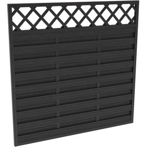 Anthrazitfarbenes Sichtschutzzaun-Element Country, lasiert, 180x180 cm, mit Lattenzaun-Abschluss.