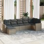 Graue 7-tlg. Garten-Sofagarnitur aus Polyrattan mit Kissen, modulares Design für Terrasse und Garten.
