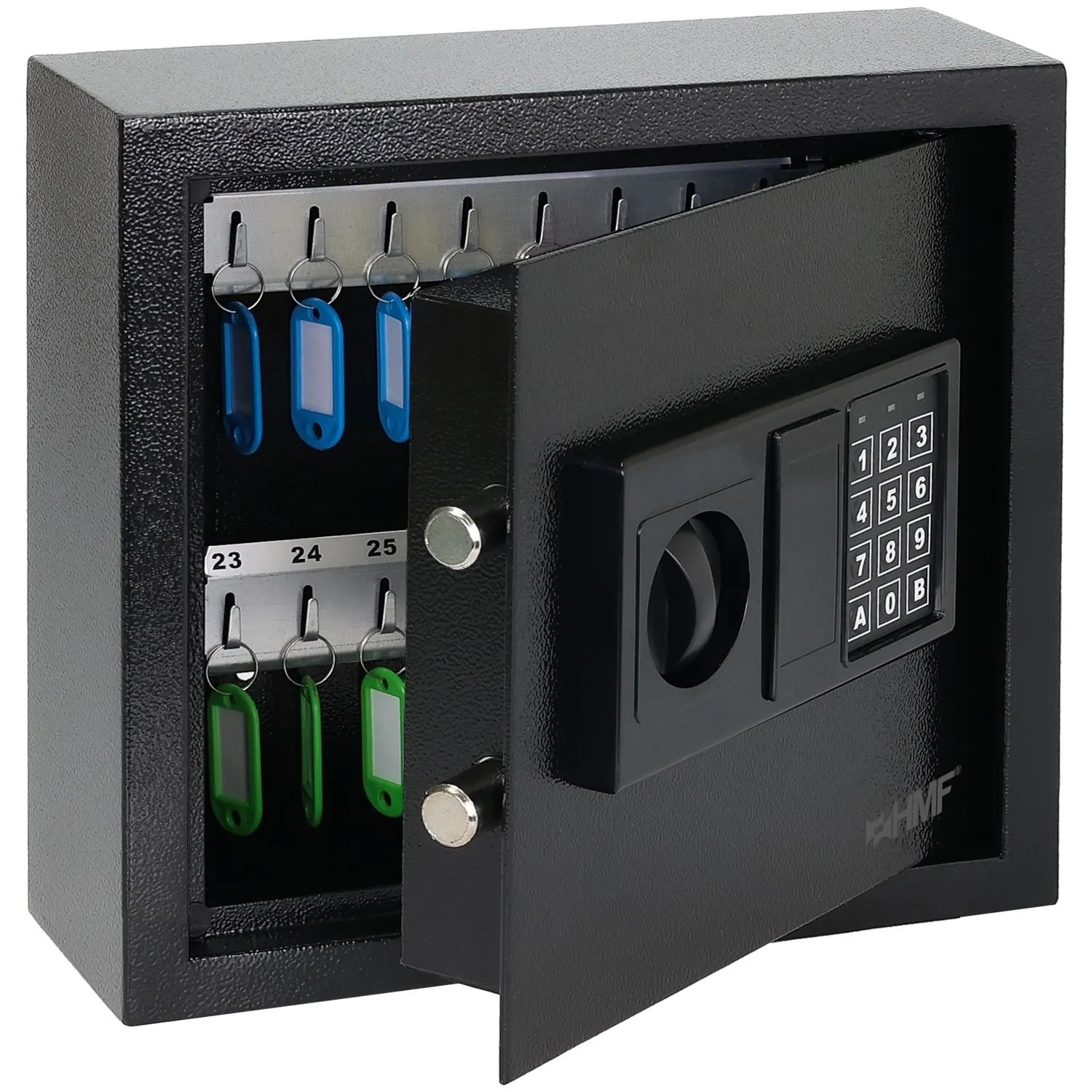 HMF 2030-02 Schlüsseltresor Zahlencode Schlüsselsafe Elektronikschloss 30 Haken 30x28x10 cm Schwarz