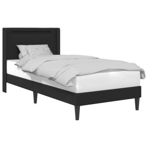 Schwarzes vidaXL Bett mit LED-Leisten, Kunstleder, 90x190 cm. Modernes Einzelbett mit Kopfteil.