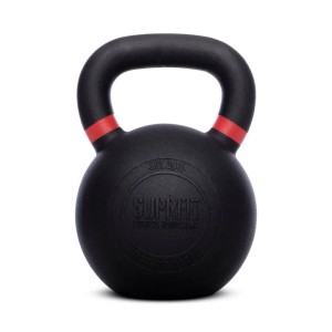 Schwarze Suprfit Elite Gusseisen Kettlebell 32 kg mit rotem Ring am Griff für Krafttraining & Fitnessgeräte.