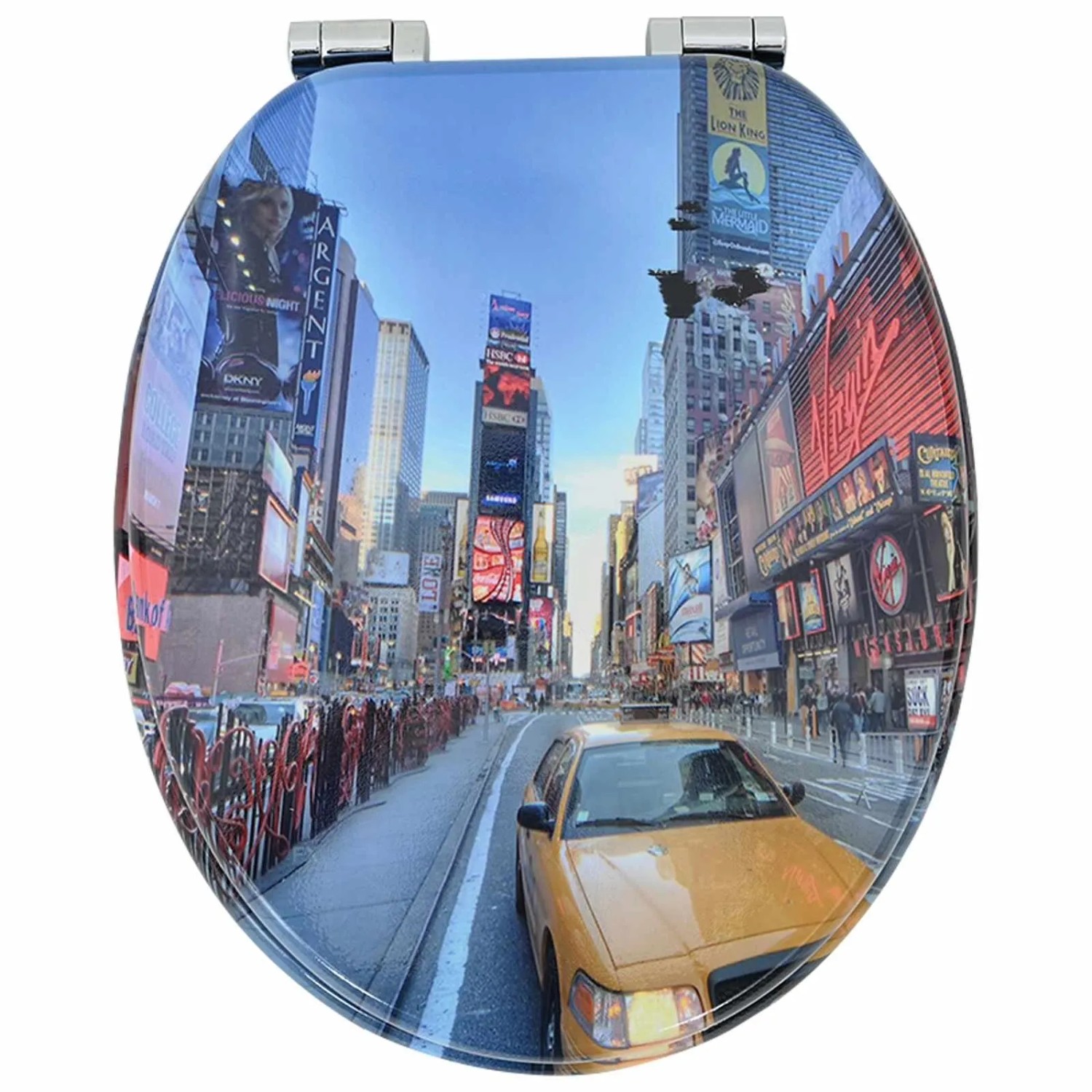 vidaXL WC-Sitz mit New York Motiv, Soft-Close, mehrfarbig, 44x38 cm, MDF-Platte.
