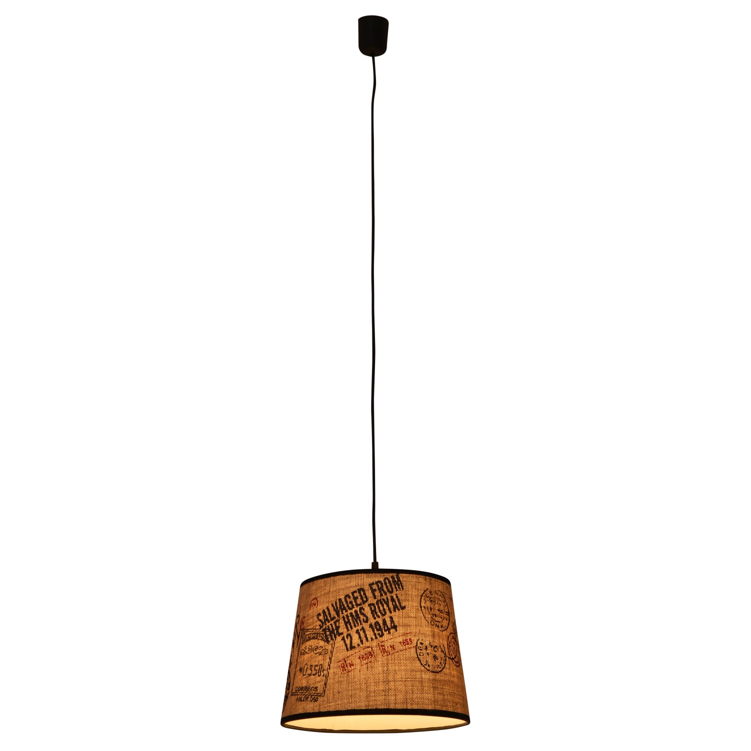 Braune Näve Pendelleuchte Print mit Textilschirm und Motiv für Wohn- und Schlafzimmer.