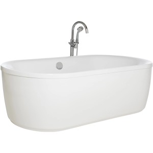 Freistehende, ovale, weiße Sanitop-Wingeroth Duobadewanne Ovo Solo (180 cm) mit Armatur.