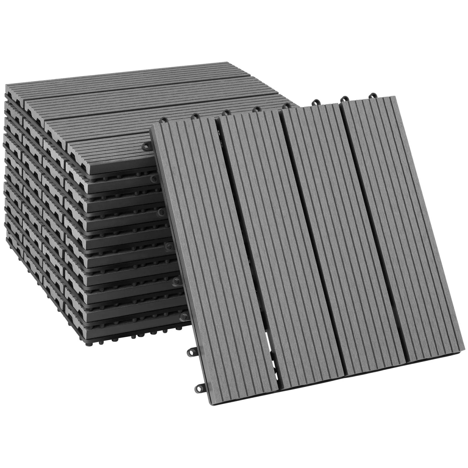 Tectake Terrassenfliesen Tegulas 11Er Set Im Klicksystem Robustes Wpc In Holzoptik 11Er Set 31 x 31 x 2 20 cm Grau