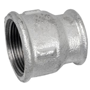 Kirchhoff Reduzier-Doppelmuffe, verzinkt, 44,9 mm x 30,3 mm, Temperguss-Fitting für Rohrverbindungen.