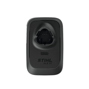 Schwarzes Stihl Akku-Ladegerät ALS 31 für Elektrowerkzeuge, Frontansicht.