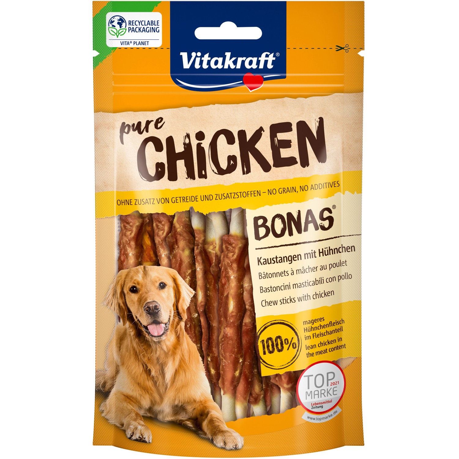 Vitakraft Pure Kaustangen Bonas mit Hühnchen 80 g für Hund