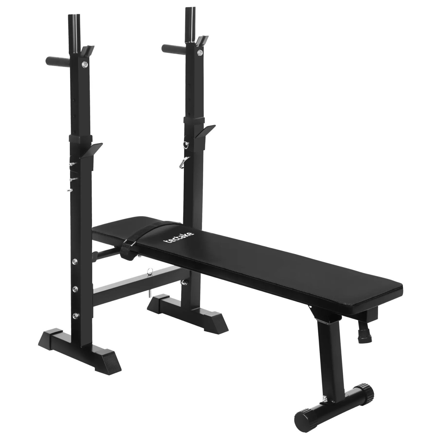 Tectake Hantelbank  Klappbar Mit 2 Höhenverstellbaren Langhantelabnahmen  118 x 55 x 106 cm Schwarz