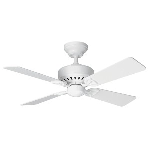 Weißer Hunter Bayport Deckenventilator (107 cm) mit Zugkette. Ideal für Sommer- und Winterbetrieb.