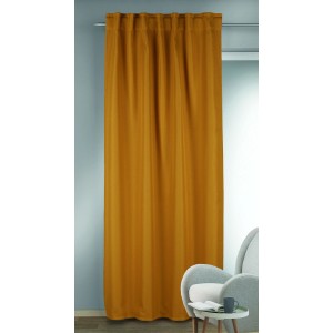 Safranfarbener DimOut Schlaufenschal Jolie 245x mit verdeckten Schlaufen und Gardinenband.